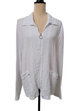 Shenanigans Size L White Crinkle-Texture Lightweight Zip Front Jacket